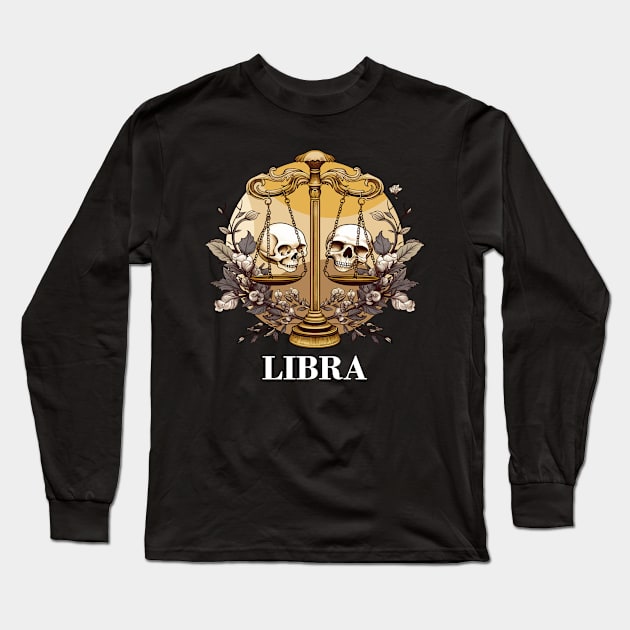 Libra Birthday September Zodiac Astrology Skulls Long Sleeve T-Shirt by Rishirt